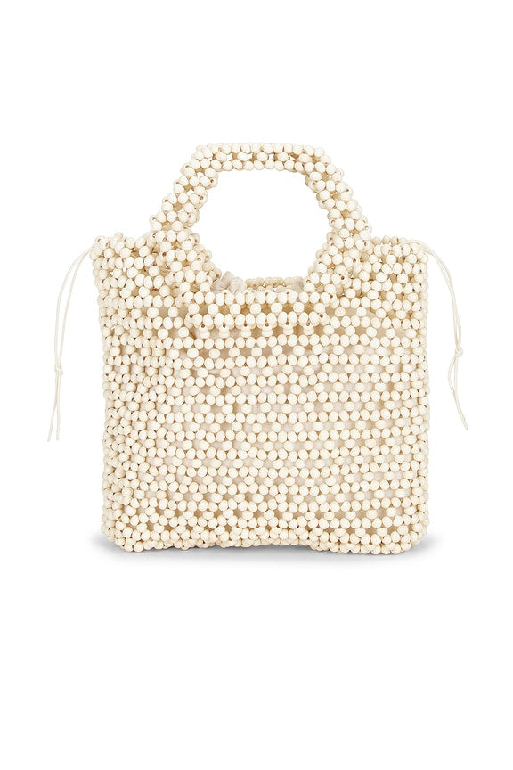 Beaded Wooden Tote Top Handle Bag