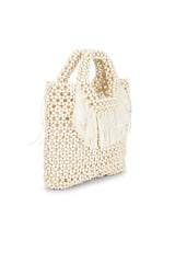 Beaded Wooden Tote Top Handle Bag