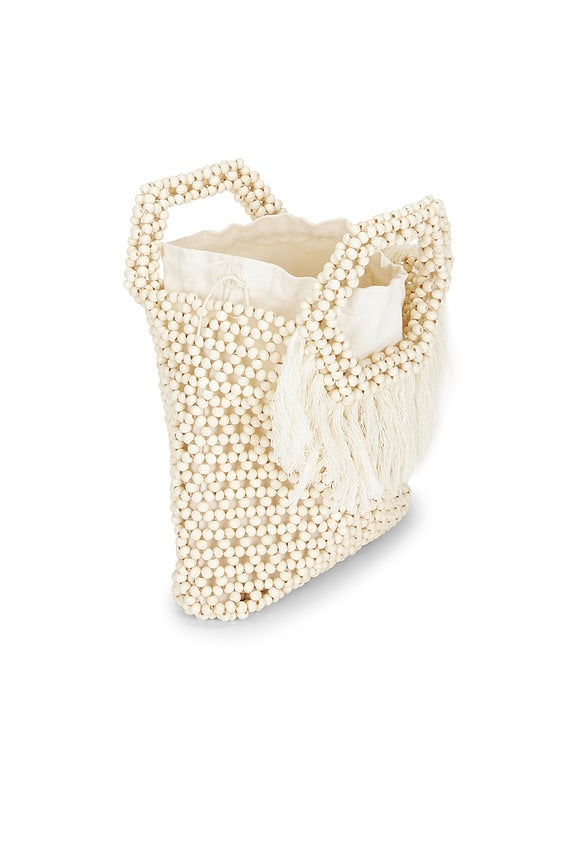Beaded Wooden Tote Top Handle Bag