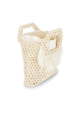 Beaded Wooden Tote Top Handle Bag