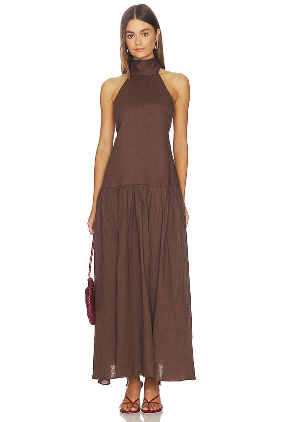 Linen Halter Drop Waist Maxi Dress