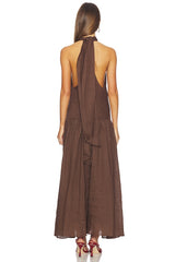 Linen Halter Drop Waist Maxi Dress