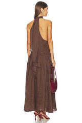 Linen Halter Drop Waist Maxi Dress