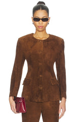 Leather Suede Padded Contour Blazer in Suede Honey Brown