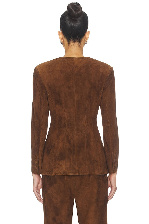 Leather Suede Padded Contour Blazer in Suede Honey Brown