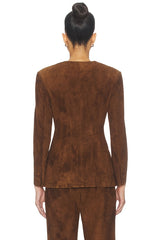 Leather Suede Padded Contour Blazer in Suede Honey Brown
