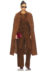 Leather Suede Padded Contour Blazer in Suede Honey Brown