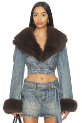 The Low Neck Denim Jacket With Faux Fur