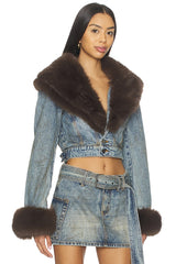 The Low Neck Denim Jacket With Faux Fur
