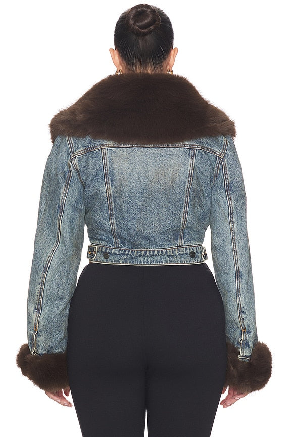 The Low Neck Denim Jacket With Faux Fur