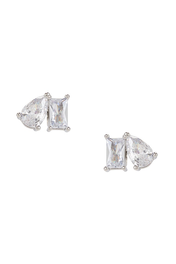 Cz Teardrop X Baguette Stud Earring