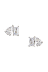 Cz Teardrop X Baguette Stud Earring