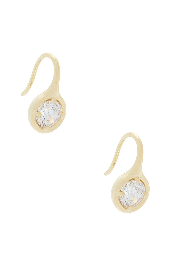 Cz Rounded Bezel Fish Hook Huggie Earring