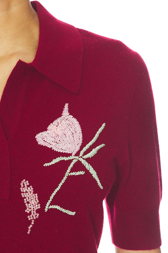Ailey Cashmere Wool Blend Polo With Embroidery
