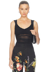 Renee Sheer Soft V Neck Ruched Tank Bodysuit