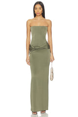 Strapless Longline Corset Twist Drape Column Dress