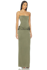 Strapless Longline Corset Twist Drape Column Dress