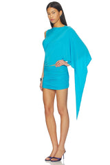 One Shoulder Drape Sleeve Mini Dress