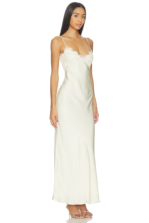 Elisan Lace Satin Maxi Dress