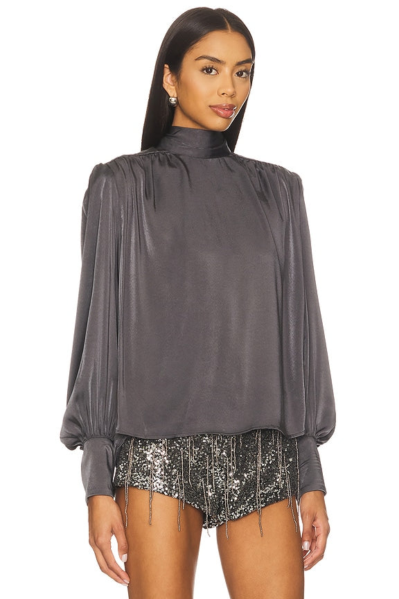 Revana Satin Tie Neck Blouse