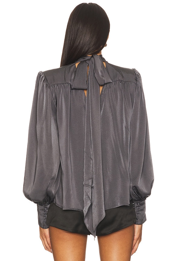 Revana Satin Tie Neck Blouse