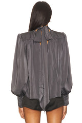 Revana Satin Tie Neck Blouse