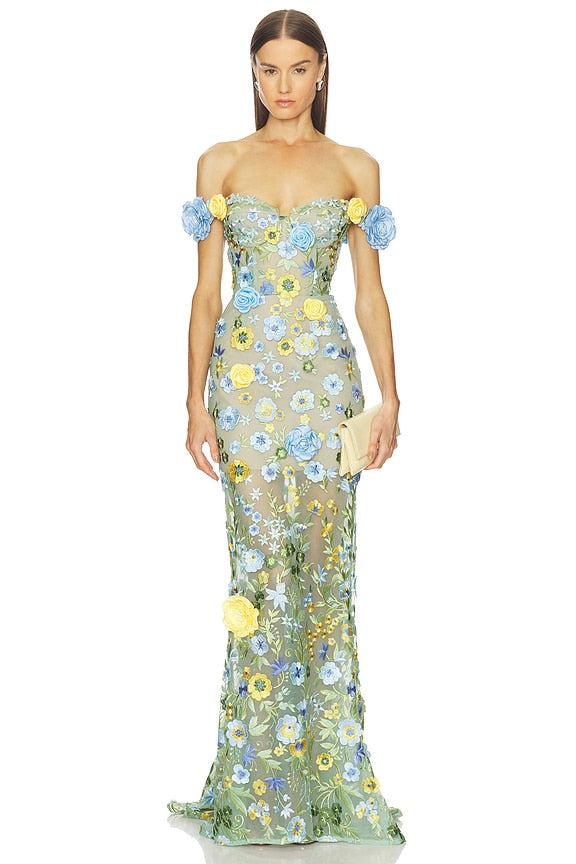 Portofino Floral Jasmine Off The Shoulder Gown