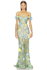Portofino Floral Jasmine Off The Shoulder Gown