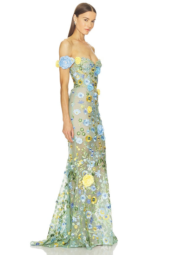 Portofino Floral Jasmine Off The Shoulder Gown