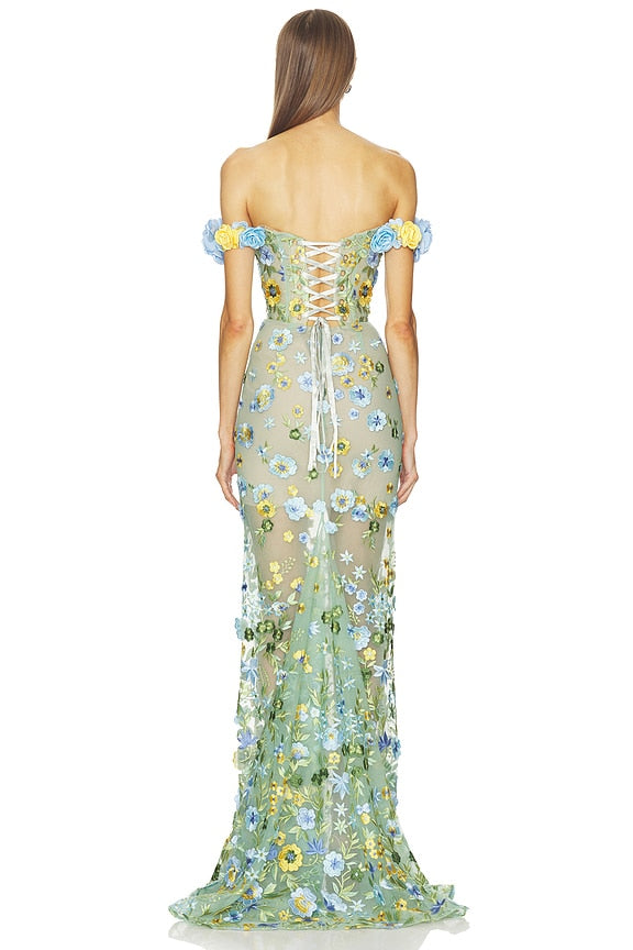 Portofino Floral Jasmine Off The Shoulder Gown