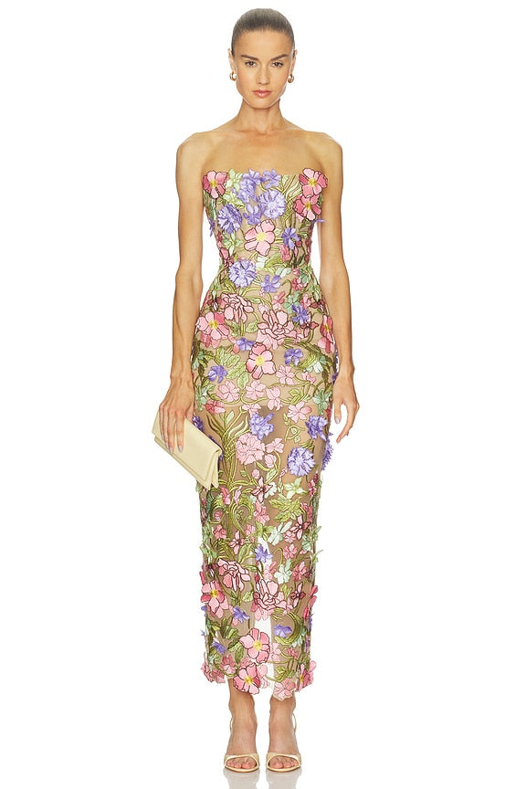 Iris Floral Maraya Strapless Ankle Dress