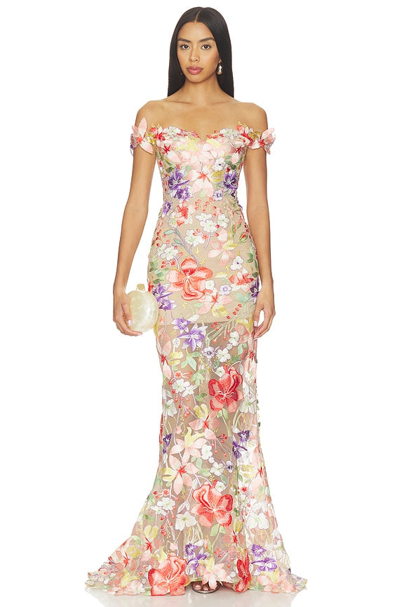 Flora 3d Off The Shoulder Gown