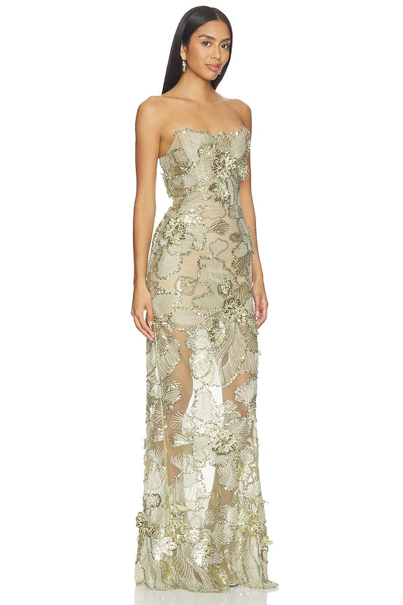 Tiffany Sequin Floral Farah Strapless Maxi Dress