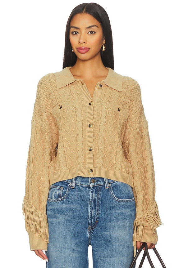 Elyse Cabled Fringe Sweater Cardigan