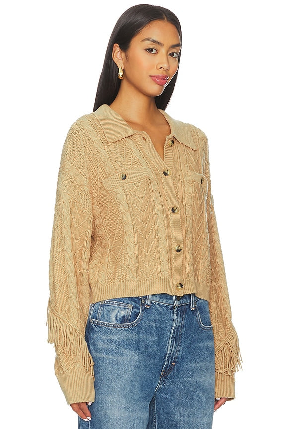 Elyse Cabled Fringe Sweater Cardigan