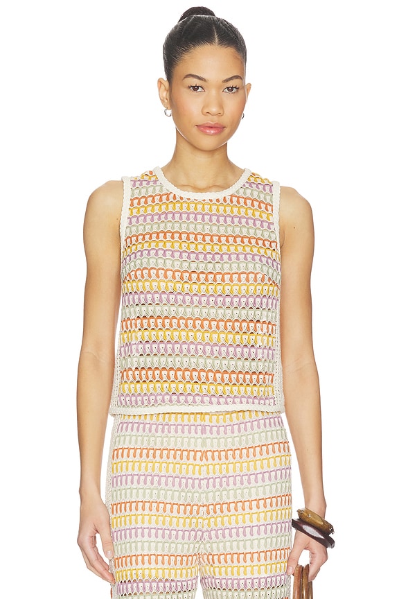 Celine Rainbow Crochet Button Back Shell