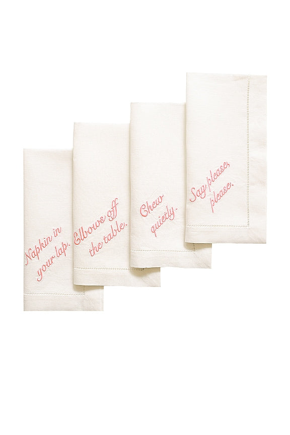 Pink Manners Dinner Napkins Set Of 4