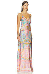 V Neck Full Length Bias Slip Dress