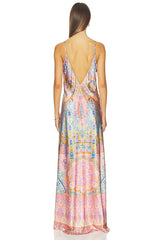 V Neck Full Length Bias Slip Dress
