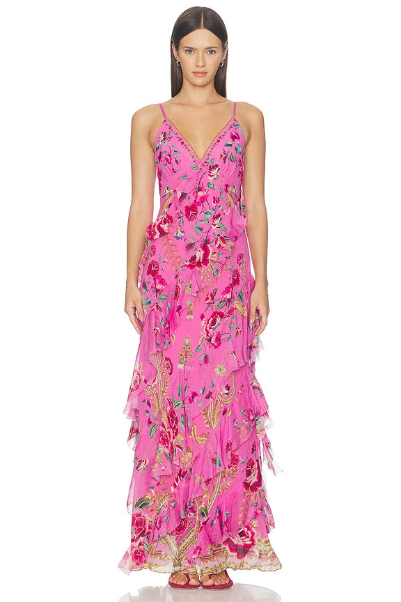 Asymmetrical Ruffle Slip Dress
