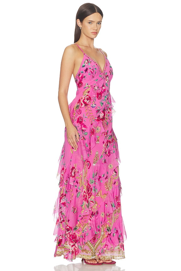 Asymmetrical Ruffle Slip Dress