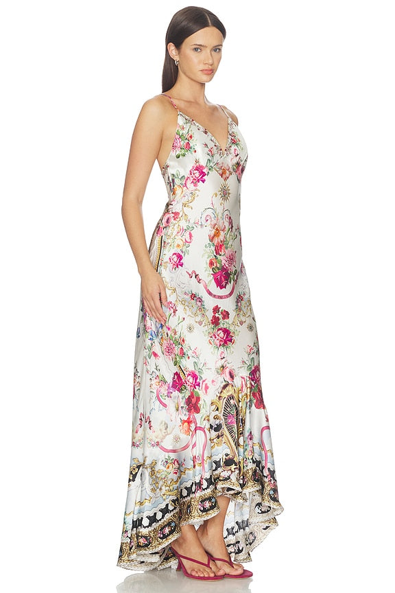 V Neck Slip Dress With Flounce Hem