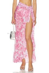 Long Sarong With Tie Waist And Frill Edge