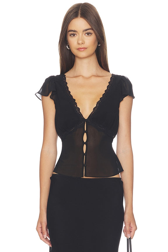 Ara Lace Trim V-Neck Top