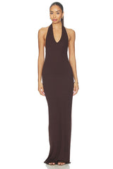 Silk Rib U-neck Halter Fluid Maxi Dress