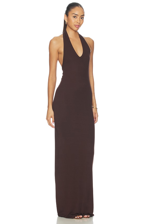 Silk Rib U-neck Halter Fluid Maxi Dress