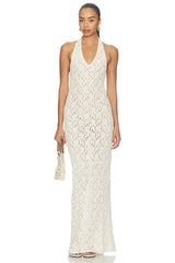 Puckered Lace Halter Dress