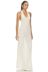 Puckered Lace Halter Dress