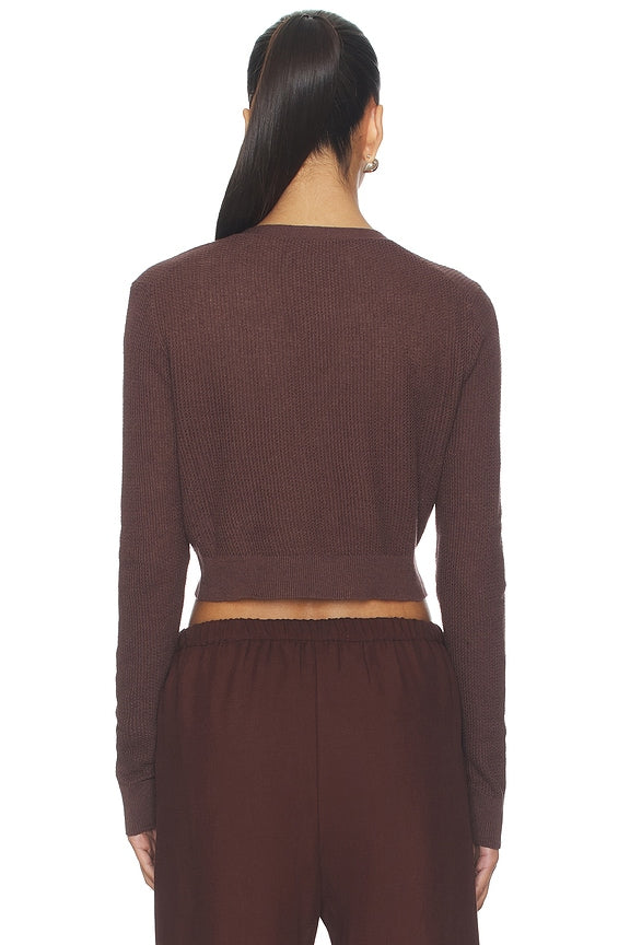 Linen Open Knit Cropped V-neck Cardigan