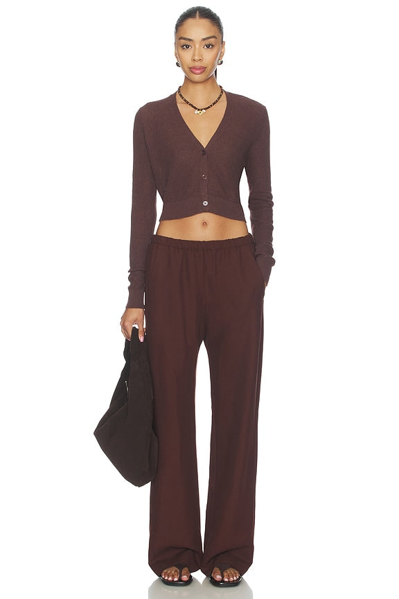 Linen Open Knit Cropped V-neck Cardigan